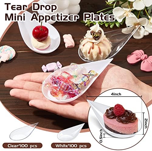 Tessco for you 200 Pcs 4" Mini Appetizer Plates, White, Clear - Image 2