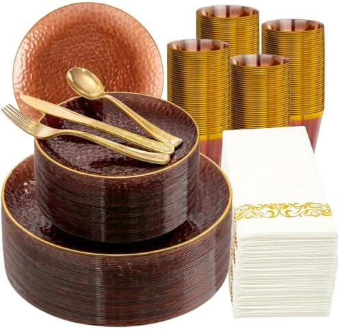 DaYammi 350PCS Amber Plastic Dinnerware Set for 50 Guests by DaYammiwillaccompanyyou