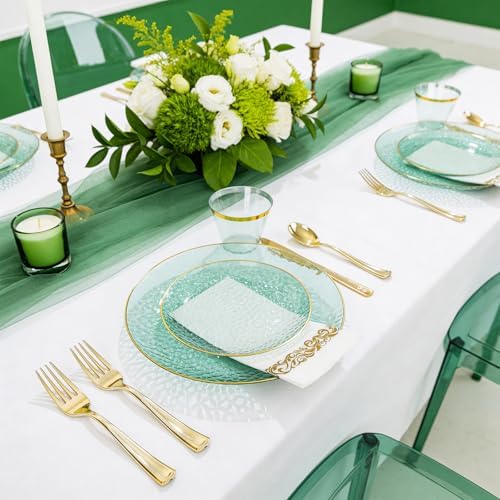 DaYammi 175PCS Green Plastic Dinnerware Set for 25 Guests - Image 3
