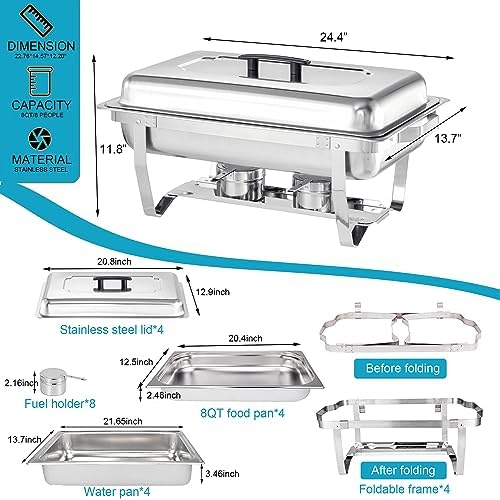 Chafing Dish Buffet Set 4 Packs,9 Quart Stainless Steel Foldable Rectangular Chafing Full Size Food Pan,Chafing Servers With Covers buffet servers and food warmers for parties wedding outdoor banquet - Image 6