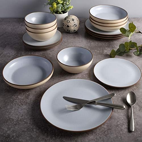 Gibson Elite Contempo Classic Double Bowl Dinnerware Set, Service for 4 (16pcs), Light Blue - Image 5
