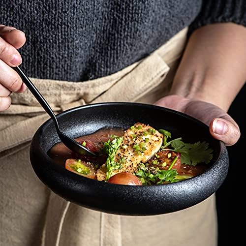 Uaral Japanese Salad Plate,Black Plates and Bowls Set,Stoneware Black Plate Set,Appetizer Plates Set of 4,5.5 inch,14 oz(Texture Matte) - Image 2