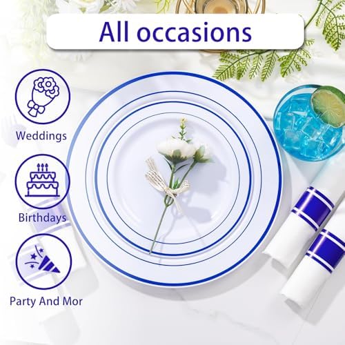 WELLIFE 350 Pieces Blue Plastic Plates - Disposable Silverware and Cups, Include: 50 Dinner Plates 10.25”, 50 Dessert Plates 7.5”, 50 Blue Cups 9 OZ, 50 Plastic Cutlery - Image 4