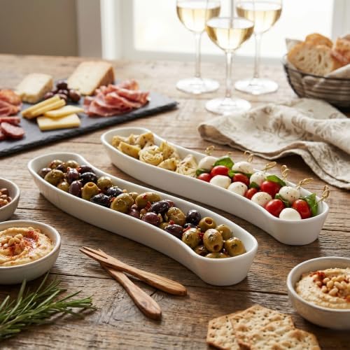 2 Pack Olive Dish, 17-Inch Ceramic Appetizer Tray for Charcuterie Board - Image 6