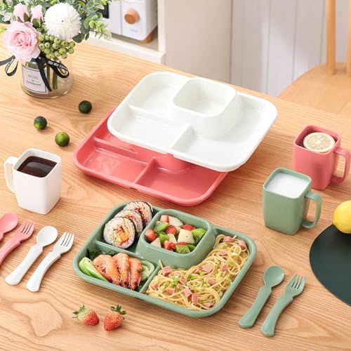 Unbreakable Rectangular Divided Plates for Adults 4 Sections Portion Control Plates Set of 2 White Plastic Dinner Plate for Camping Outdoor or Every Day Use - Image 4