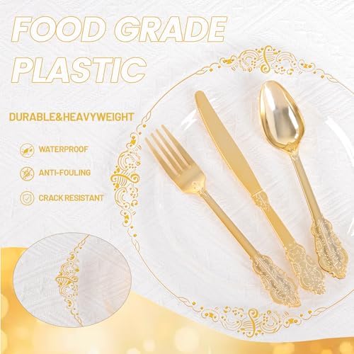 125PCS Clear and Gold Plastic Plates for Wedding and Party - Image 3