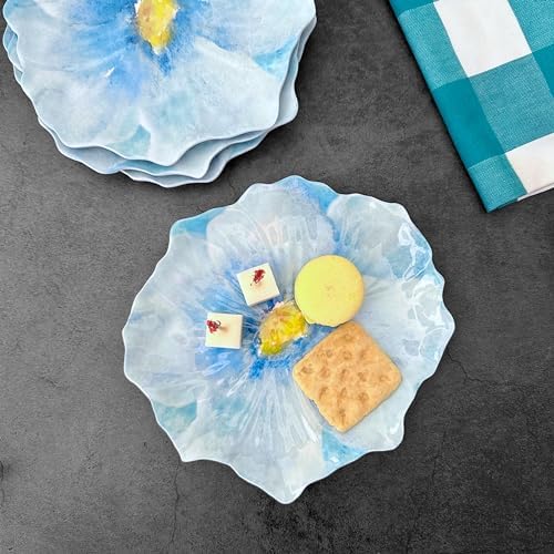 UP Sky Blue Floral Melamine Dessert Plates, Floral-Shaped Small Serving Plates, for Appetizer, Snacks, and Side Dishes, Blue, 7.5 x 7 Inch, Set of 4 - Image 7