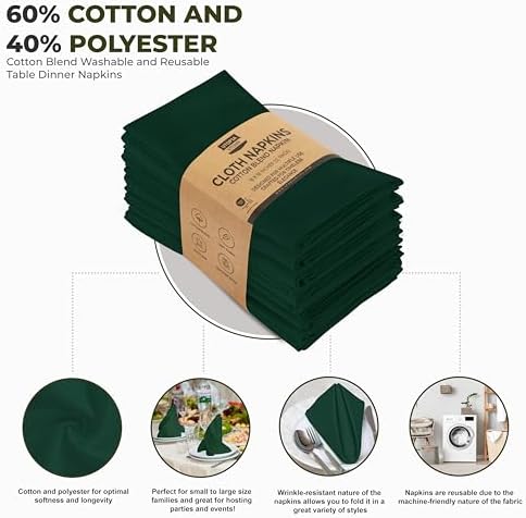 Utopia Kitchen Cotton Blend Hunter Green Cloth Napkins [12 Pack,18x18 Inch] - Image 4