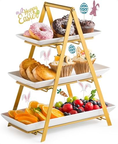 YHOSSEUN 3 Tier Serving Tray, 10+12+14 Inch Serving Platters and Tray, Gold by YHOSSEUN