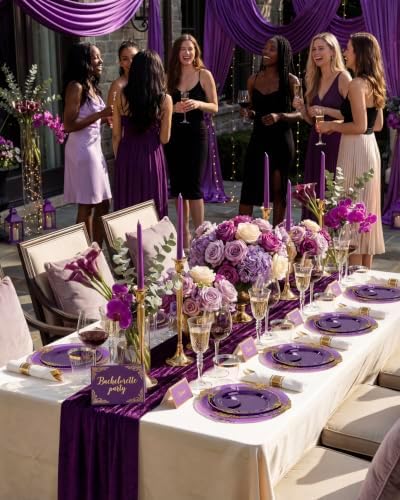 Nervure 350Pcs Purple Plastic Plates, Plastic Dinnerware Set for 50 Guests - Image 5