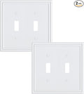 2-Pack Double Toggle Light Switch Cover Plate, Durable Solid Zinc Alloy Decorative Dual Switch Plate Covers, Pure White 2 Gang Wall Plate, Corrosion Resistant