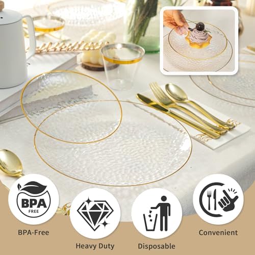350PCS Clear Gold Plastic Dinnerware Set for 50 Guests - Image 3