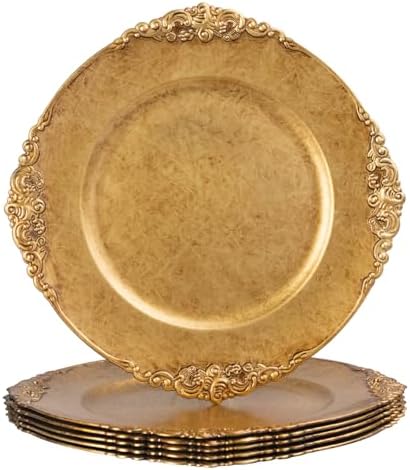 MAONAME Antique Gold Charger Plates Set of 6, Plastic Round Plate Chargers by MAONAME