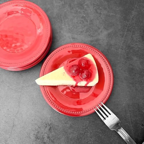 UP Holiday Red Melamine Round Dessert Plates, Small Serving Plates, Christmas Decorations, for Appetizer, Snacks, and Side Dishes, Red, 6 Inch, Set of 4 - Image 5