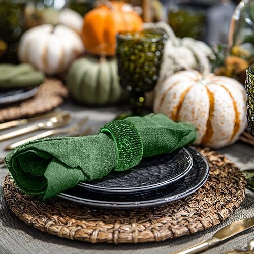 COTTON CRAFT Glitz Handmade Beaded Napkin Rings - Set of 12 - Dark Green - Image 2