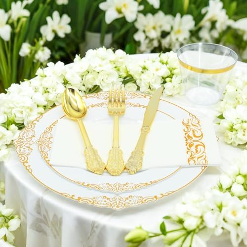 AIRE White Gold Plastic Plates Set, 175PCS Disposable Dinnerware for 25 - Image 6