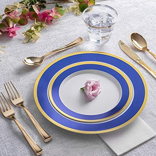 Stock Your Home 300 Piece -Blue And Gold - Disposable Plastic Plates For Weddings, Holidays, Parties, Catering And Everyday Use - 150 Dinner Plates And 150 Salad Plates - Image 3