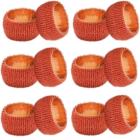 COTTON CRAFT Glitz Handmade Beaded Napkin Rings - Set of 12 - Coral by COTTONCRAFT