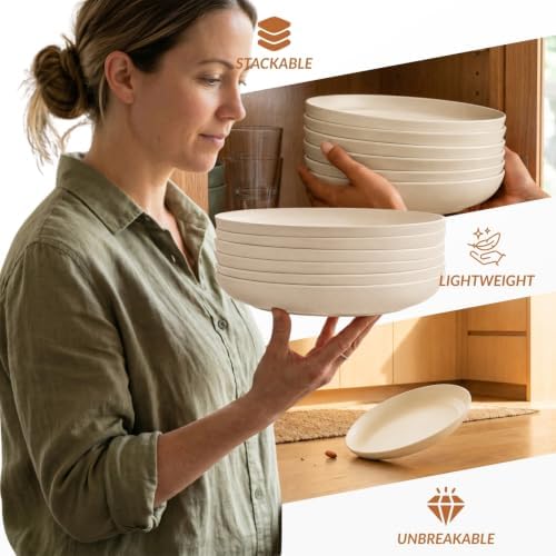 Homienly Deep Dinner Plates 10 Inch Wheat Straw Plates Set of 6 Large Salad Plates for Serving Unbreakable & Lightweight Plates Set for Picnic,RV Microwave & Dishwasher Safe Camping Plates (Beige) - Image 5