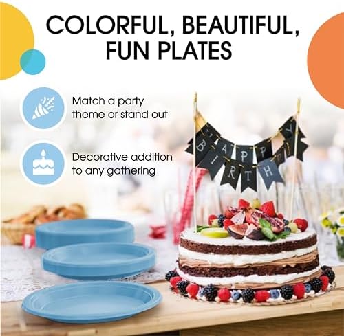 Party Solids Sturdy Light Blue Plastic Plates 7" Cake Plates 50 Pcs - Image 5