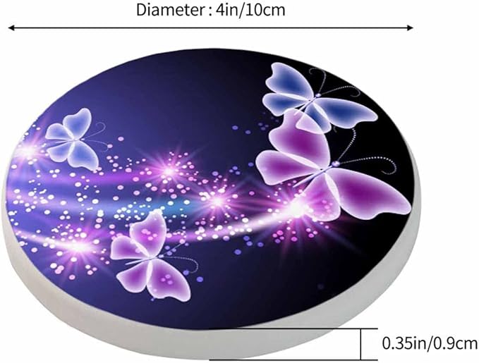 Flowers and Butterfly Drink Coasters Modern Beautiful Fly Animal Shine in Dark Housewarming Presentss for New Home Present for Friends,2 Pcs,4 X 4 X 0.35 Inches for Men Women