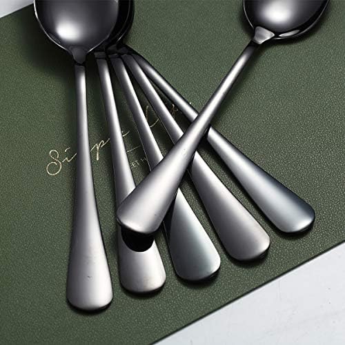 Kyraton 6-Piece 8" Stainless Steel Table Spoon Set, Titanium Black Plating, Gold Soup & Dessert Spoons, Dishwasher Safe - Image 7