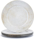 13" White Round Charger Plates Set of 6, Plastic Rattan Chargers for Dinner Plate, Festival Tabletop Decor Table Setting Centerpiece Bulk Event, Party by Kazozobi