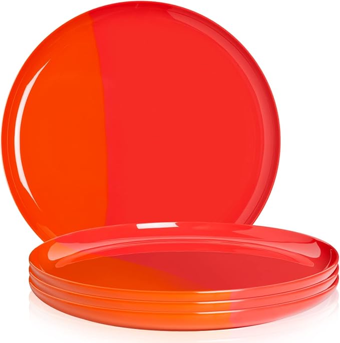 Thomas Fuchs Creative 1/2 & 1/2 Melamine Side Plates Set of 4, Chip and Break-Resistant, Durable Salad Plates, Kid-Friendly Dessert Plates for Indoor and Outdoor, Dishwasher Safe, Orange/Salmon