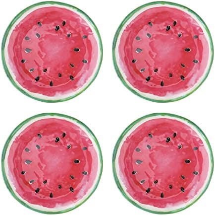 Supreme Housewares 4-Piece 6 Inch Melamine Dessert Plates Appetizer Dinner Plates Small Serving Plates Party Plates Round Plate for Dessert Snack Fruit Side Dishes (Watermelon) by SupremeHousewares