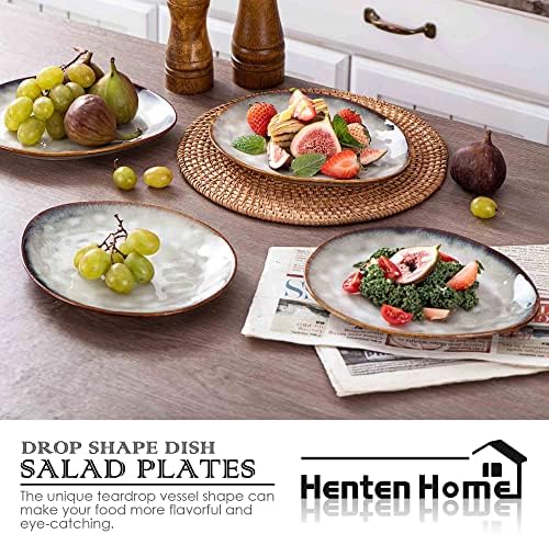 Henten Home Ceramic Appetizer Plate Set, 6.75 Inch Dessert Plates, Reactive Glaze Serving Plates for Snack, Sushi, Set of 4, Microwave & Dishwasher Safe (White) - Image 5