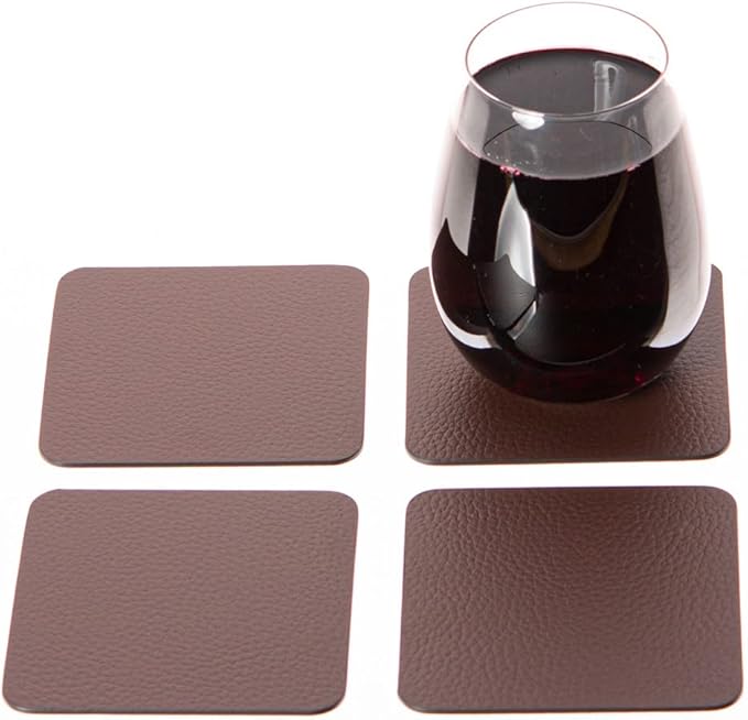 Nikalaz Set of Brown Placemats and Coasters, 4 Table Mats and 4 Coasters, Italian Recycled Leather, Place Mats 18 x 13 inches, Dining Table Set