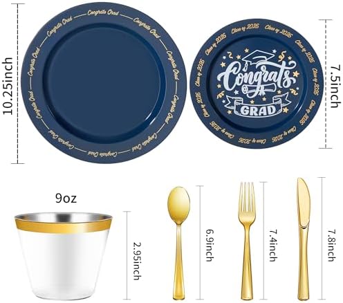Goodluck 350 Piece Graduation Navy Blue Plastic Dinnerware Set - Image 3