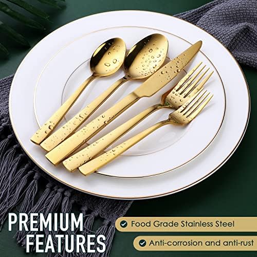 Gold Silverware Set, OGORI 30-Piece Gold Forged Stainless Steel Flatware Set with Square Handle, Service of 6 - Image 2