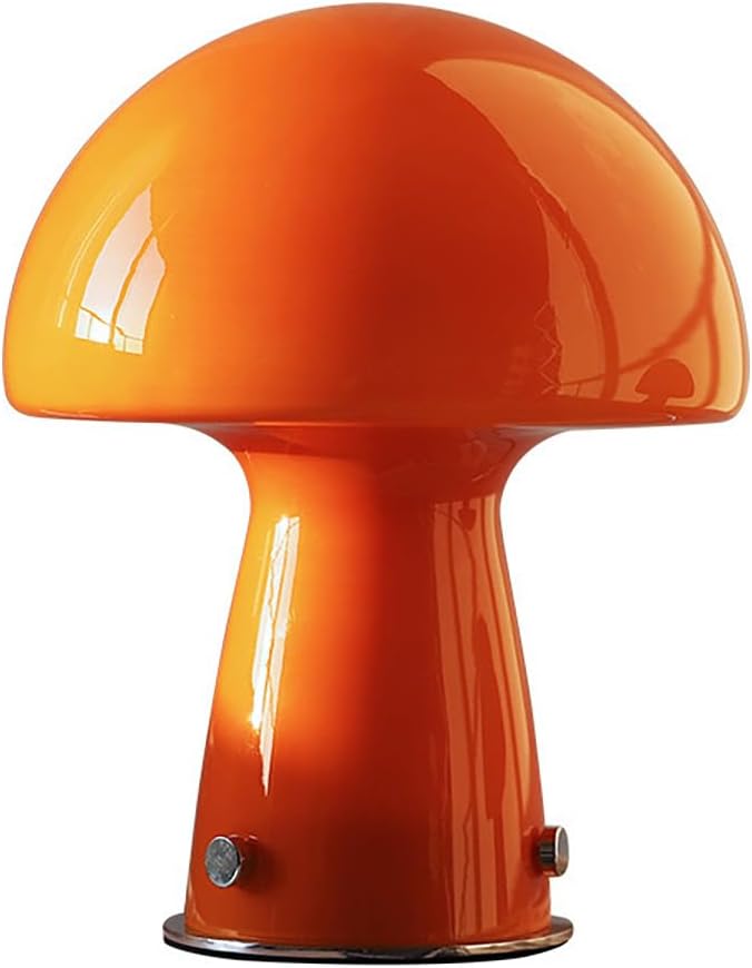 Cute Mushroom Lamp with Glass Lampshade,Small Orange Table Lighting,3000K Warm Light Led Bedside Lamp,Mid Century Modern Desk Light for Living Room Bedroom