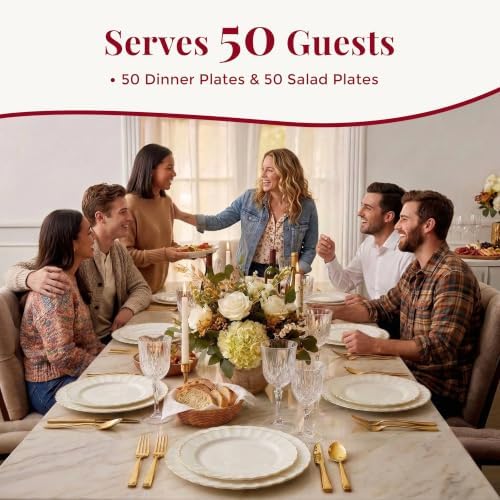 By Madee HEAVYWEIGHT Gold Scalloped Plastic Plates for Party Wedding 100 Pc - Image 5