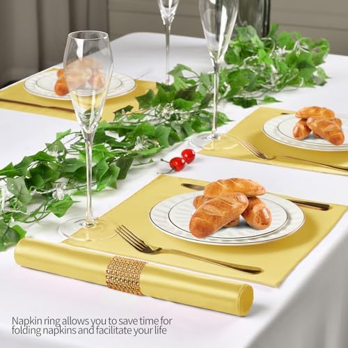 Gold Satin Napkins & Napkin Rings Set, 100 Pack, 12x12 Inch - Image 3