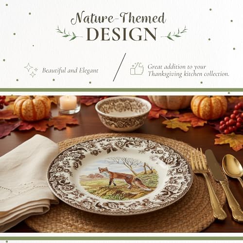 Spode Woodland Red Fox Salad Plate - 8" Fine Earthenware Plate with British Flowers Border, Rustic Wildlife Design - Dishwasher, Microwave, Freezer & Oven Safe - Made in England - Image 3
