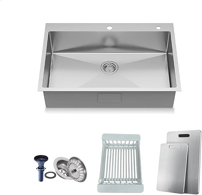 33x22 Inch Drop in Kitchen Sink, 9" Deep Large Top Mount Single Bowl Sinks,Nano Coating Extra-thick Stainless Steel Kitchen Laundry Room Sinks with Accessories Strainer