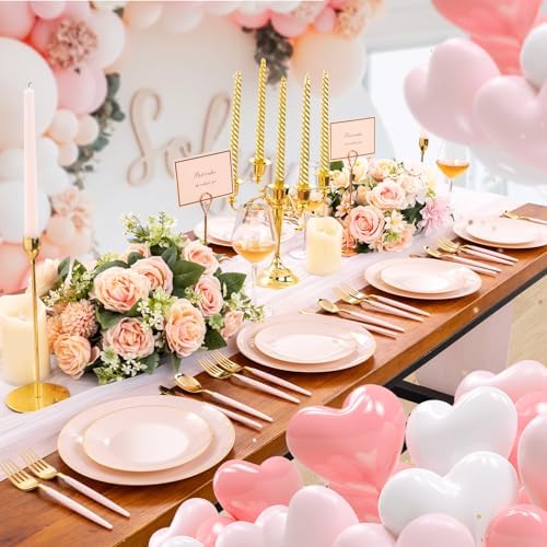 Liacere 150PCS Plastic Plates-Gold Plastic Silverware with Pink Handle - Pink Disposable Plates Include 30 Guests Plates, Forks, Spoons, Knives for Wedding ＆ Party (Pack of 2) - Image 2