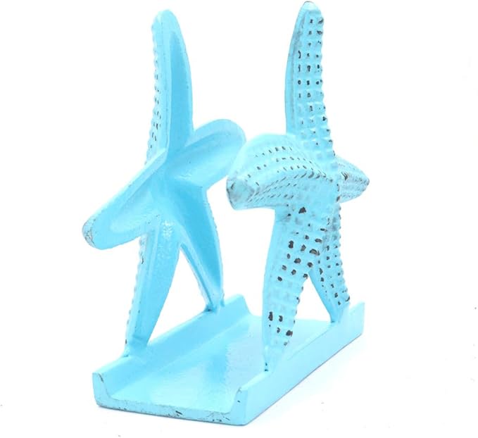 Nautical Starfish Lunch Dinner Metal Napkin Holder Kitchen Beverage Cocktail Ocean Coastal Napkin Holder By The Metal Magician (Distressed Blue)