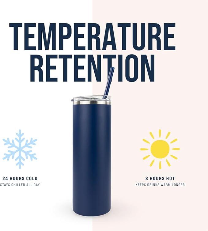 Hogg 20 oz Skinny Case (24 Units) - Navy Blue, Powder Coated Tumblers for Laser Engraving, Engravable Tumblers Bulk, Stainless Steel Cups Bulk, Insulated Cups with Lids and Straws