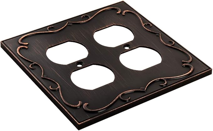 Henne Bery French Cabriole Decorative Wall Plate Switch Plate Outlet Cover (Double Duplex, Aged Bronze)