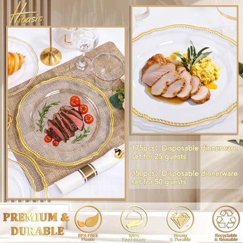 Hioasis 175 Pcs Clear Gold Plastic Plates Wedding & Party - Image 6