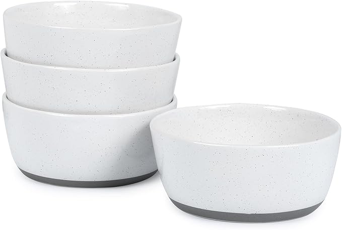 Ceramic Bowls,26 oz Porcelain Cereal Bowls,Stoneware Dinner Dish Set of 4 for Soup, Cereal, Oatmeal, Fruit, Rice - Dishwasher & Microwave Safe,White(Grey Bottom)