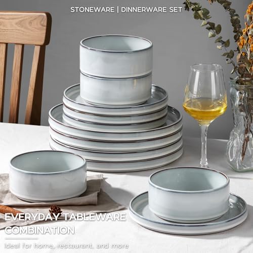 Onader Ceramic Dinnerware Sets for 6, Stoneware Plates and Bowls with Rustic Terracotta Bottom, Elegant Kitchen Dinner Dish Set, 18-Piece Dishware Tableware - Glacier White - Image 7