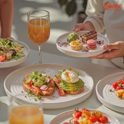 Sweese Porcelain Flat Dinner Plates Set of 6, 10.5 In High Edge Dish Set - Image 5