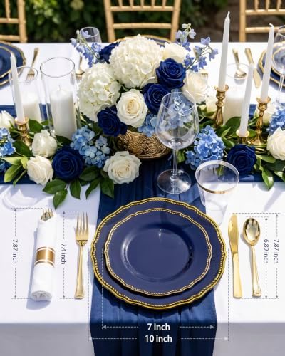 Hioasis 175 Pcs Blue Gold Plastic Plates Wedding & Party - Image 3