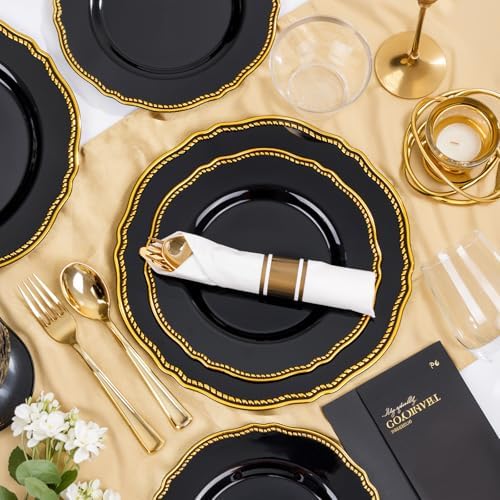 Hioasis 350 Pcs Black and Gold Plastic Plates for Wedding & Party - Image 5