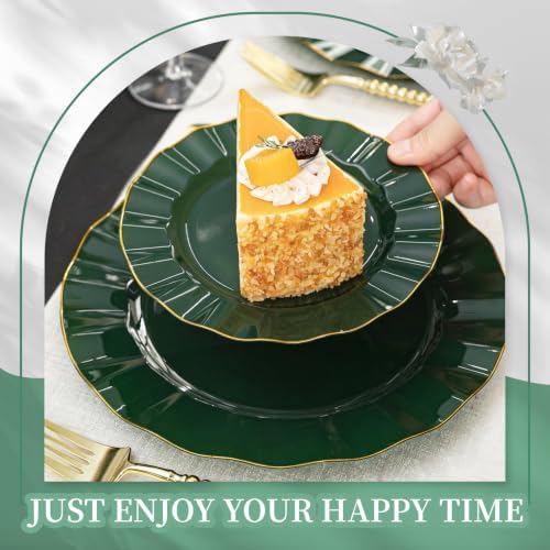 72PCS Dark Green Plastic Plates, Wavy Plates with Gold Rim - Image 6
