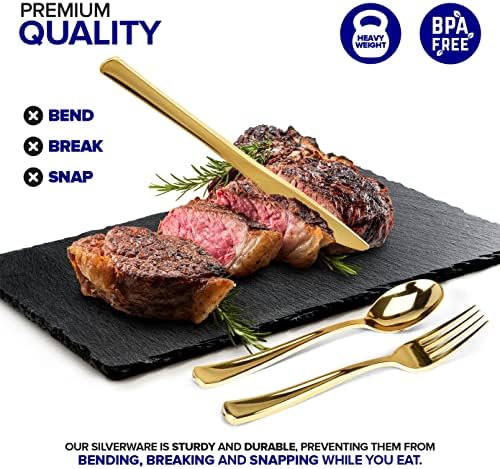 75 Pieces Heavy Duty (Gold) Plastic Silverware Set, Disposable Cutlery Set, Great for Parties, Weddings, and Catering, Flatware Utensils Included: 25 Forks, 25 Spoons, 25 Knives, Stock Your Home - Image 3